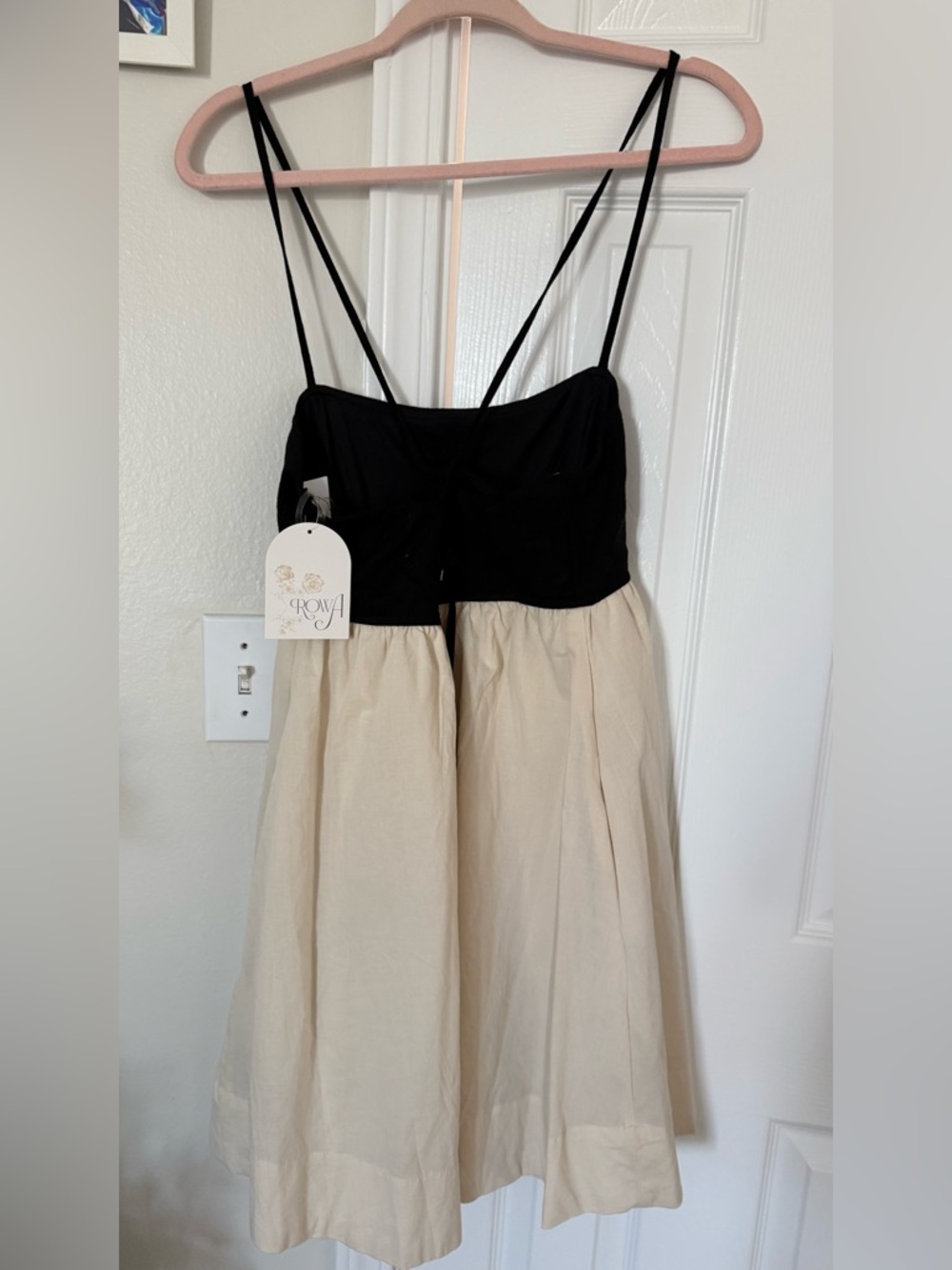 Two-Tone Spaghetti Strap Dress in Black and Cream